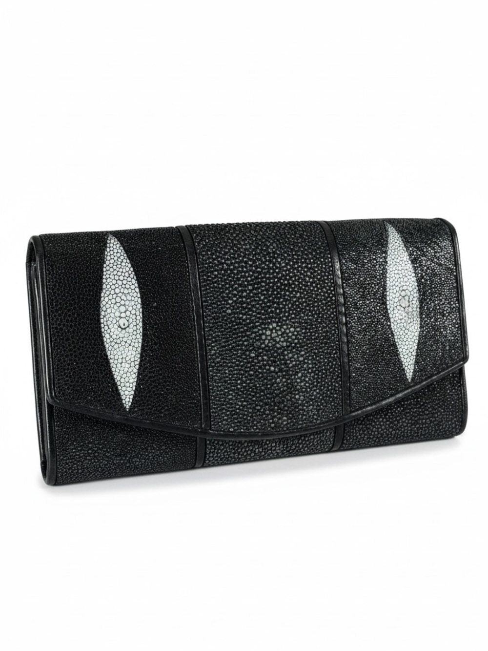 Vintage Genuine Black Stingray Leather Long Wallet